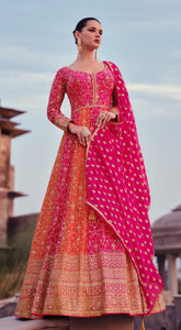 Pink Georgette Embroidered Anarkali Kurti With Pant Dupatta