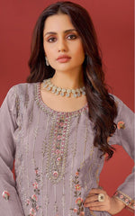 Mauve Organza Embroidered Salwar Suit With Dupatta