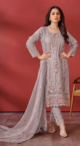 Mauve Organza Embroidered Salwar Suit With Dupatta