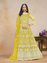 Anarkali Kurti brodé en filet de citron vert avec pantalon Dupatta