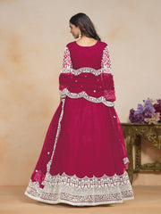 Pink Net Embroidered Anarkali Kurti With Pant Dupatta