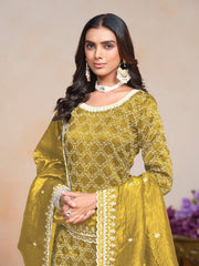 Kurti brodé en or jaune avec dupatta inférieur