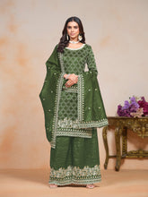 Green Gold Crush Embroidered Kurti With Bottom Dupatta