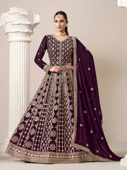 Magenta Faux Georgette Embroidered  Anarkali Kurti With Bottom Dupatta