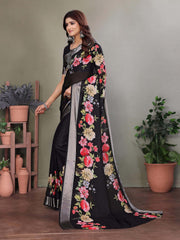 Black Dull Moss Floral Print Saree