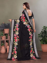 Black Dull Moss Floral Print Saree