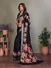Black Dull Moss Floral Print Saree