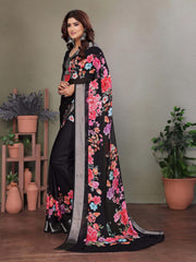 Black Dull Moss Floral Print Saree