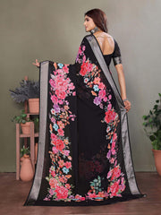 Black Dull Moss Floral Print Saree