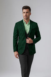 Veste de costume brodée pour homme, coupe slim, vert bouteille