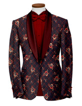 Veste de costume bleu foncé avec broderie pour homme