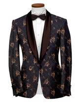 Veste de costume bleu foncé avec broderie pour homme