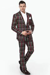 Veste de costume noire à deux boutons pour homme, imprimé à carreaux, revers crantés, coupe slim, blazer élégant en rayonne éponge