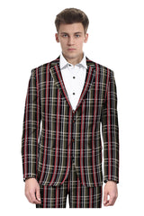 Veste de costume noire à deux boutons pour homme, imprimé à carreaux, revers crantés, coupe slim, blazer élégant en rayonne éponge