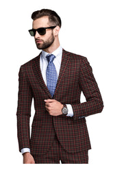 Veste de costume à deux boutons pour homme Seal Brown, imprimé à carreaux, revers crantés, coupe slim, blazer élégant en rayonne éponge