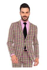 Veste de costume à deux boutons pour homme Hazel Green, imprimé à carreaux, revers crantés, coupe slim, blazer élégant en rayonne éponge