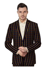 Veste de costume à deux boutons pour homme, bleu anthracite, imprimé à carreaux, revers crantés, coupe slim, blazer élégant en rayonne éponge
