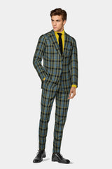 Veste de costume à deux boutons pour homme, vert minéral, imprimé à carreaux, revers crantés, coupe slim, blazer élégant en rayonne éponge