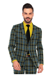 Veste de costume à deux boutons pour homme, vert minéral, imprimé à carreaux, revers crantés, coupe slim, blazer élégant en rayonne éponge