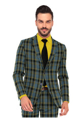Veste de costume à deux boutons pour homme, vert minéral, imprimé à carreaux, revers crantés, coupe slim, blazer élégant en rayonne éponge