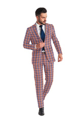 Veste de costume à deux boutons pour homme, imprimé à carreaux, revers crantés, coupe slim, blazer élégant en rayonne éponge