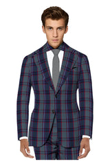 Veste de costume à deux boutons pour homme Nile Blue, imprimé à carreaux, revers crantés, coupe slim, blazer élégant en rayonne éponge