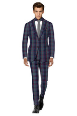 Veste de costume à deux boutons pour homme Nile Blue, imprimé à carreaux, revers crantés, coupe slim, blazer élégant en rayonne éponge