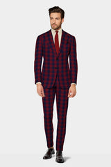 Veste de costume à deux boutons bleu marine pour homme, imprimé à carreaux, revers crantés, coupe slim, blazer élégant en rayonne éponge