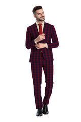 Veste de costume à deux boutons bleu marine pour homme, imprimé à carreaux, revers crantés, coupe slim, blazer élégant en rayonne éponge