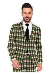 Off White Men's Two Button Dress Party Checks Print Suit Jacket Notched Lapel Slim Fit Terry Rayon Stylish Blazer