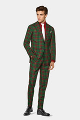 Veste de costume à deux boutons pour homme, vert foncé, imprimé à carreaux, revers crantés, coupe slim, blazer élégant en rayonne éponge