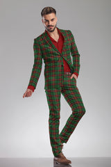 Veste de costume à deux boutons pour homme, vert foncé, imprimé à carreaux, revers crantés, coupe slim, blazer élégant en rayonne éponge