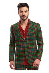 Veste de costume à deux boutons pour homme, vert foncé, imprimé à carreaux, revers crantés, coupe slim, blazer élégant en rayonne éponge