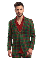 Veste de costume à deux boutons pour homme, vert foncé, imprimé à carreaux, revers crantés, coupe slim, blazer élégant en rayonne éponge