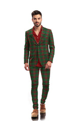 Veste de costume à deux boutons pour homme, vert foncé, imprimé à carreaux, revers crantés, coupe slim, blazer élégant en rayonne éponge