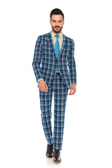 Veste de costume à deux boutons pour homme, gris foncé, bleu, imprimé à carreaux, revers crantés, coupe slim, blazer élégant en rayonne éponge