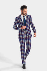 Veste de costume à deux boutons pour homme, violet foncé, imprimé à carreaux, revers crantés, coupe slim, blazer élégant en rayonne éponge