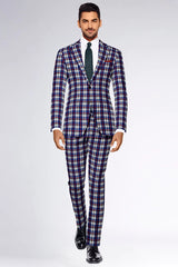 Veste de costume à deux boutons pour homme, violet foncé, imprimé à carreaux, revers crantés, coupe slim, blazer élégant en rayonne éponge