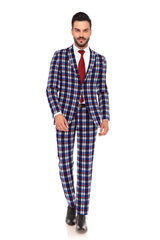 Veste de costume à deux boutons pour homme, violet foncé, imprimé à carreaux, revers crantés, coupe slim, blazer élégant en rayonne éponge