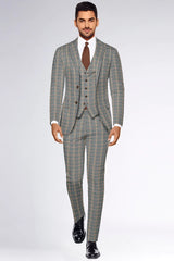 Veste de costume grise à deux boutons pour homme, imprimé à carreaux, revers crantés, coupe slim, blazer élégant en rayonne éponge