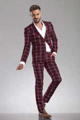 Veste de costume à deux boutons pour homme Woody Brown, imprimé à carreaux, revers crantés, coupe slim, blazer élégant en rayonne éponge