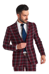 Veste de costume à deux boutons pour homme Woody Brown, imprimé à carreaux, revers crantés, coupe slim, blazer élégant en rayonne éponge