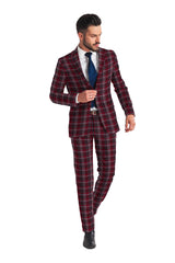 Veste de costume à deux boutons pour homme Woody Brown, imprimé à carreaux, revers crantés, coupe slim, blazer élégant en rayonne éponge