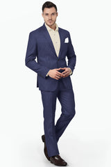 Veste de costume à deux boutons bleu marine pour homme, imprimé à carreaux, revers crantés, coupe slim, blazer élégant en rayonne éponge
