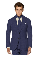 Veste de costume à deux boutons bleu marine pour homme, imprimé à carreaux, revers crantés, coupe slim, blazer élégant en rayonne éponge