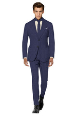 Veste de costume à deux boutons bleu marine pour homme, imprimé à carreaux, revers crantés, coupe slim, blazer élégant en rayonne éponge