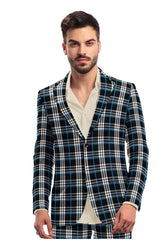 Veste de costume à deux boutons pour homme, noire fumée, à carreaux, à revers crantés, coupe slim, en rayonne éponge, blazer élégant