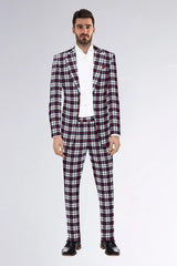 Veste de costume à deux boutons pour homme, coupe slim, en rayonne éponge, à revers crantés, à imprimé carreaux, noire et marron