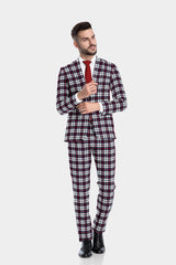 Veste de costume à deux boutons pour homme, coupe slim, en rayonne éponge, à revers crantés, à imprimé carreaux, noire et marron