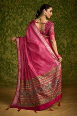 Rani Pink Rasian Silk Bandhani Printed Saree